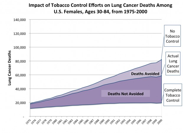 Graph about female lung cancer deaths