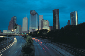 Houston overlooking freeway at night. 