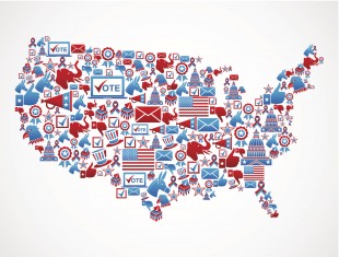 Map of U.S. with voting imagery