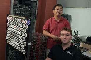 Lin Zhong (standing) and Clayton Shepard with ArgosNet base station.