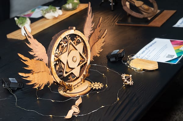 A sophisticated sample of laser-cut wood sculpture was among the entries in a student art contest. Photo by Jeff Fitlow