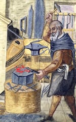 Rice University researchers were inspired by the ancient work of blacksmiths as they refined their computational models of how proteins fold. The models are intended to help structural biologists who design drugs and other therapies. (Credit: Rice University/Wikipedia)