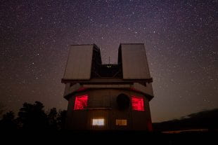 Night view of Lowell Observatory's 4.3-meter Discovery Channel Telescope