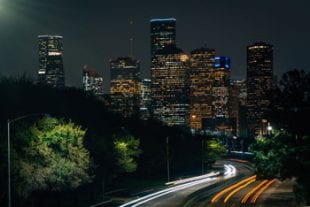 The Houston skyline at night