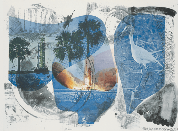 Robert Rauschenberg, Local Means (Stoned Moon), 1970, Lithograph, 32 3/8 x 43 1/4 inches (82.2 x 110 cm) From an edition of 11, published by Gemini G.E.L., Los Angeles © Robert Rauschenberg Foundation and Gemini G.E.L.