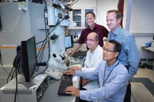 Brookhaven National Laboratory scientists Myung-Geun Han, Ivan Boz̆ović, Yimei Zhu and Anthony Bollinger.