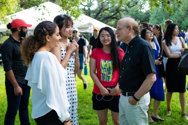 Incoming graduate students were welcomed by President David Leebron and University Representative Y. Ping Sun with a big Texas barbecue at their home Aug. 22. 