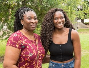 Lovett College freshman Chanel Ericsson and her mother Elsie reflected on the viral video that showed Chanel's excited reaction to receiving a full scholarship to Rice. (Photo by Tommy LaVergne)