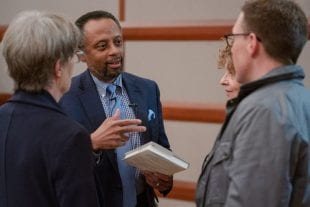 Lewis, former president of the Mellon Foundation, visited with faculty and staff during his visit to Rice.