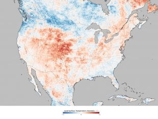 A map based on U.S. surface temperatures measured by NASA's Terra satellite during a heat wave June 17-24, 2012.