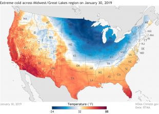 daytime high temperatures on January 30, 2019