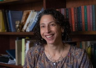 “I wanted to structure all the assignments for this particular class around the idea of writing as activism, and the Wikipedia project fit perfectly into that principle,” said professor Melissa Weininger. (Photo by Jeff Fitlow)