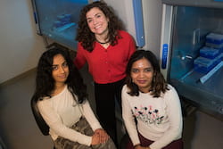 Rice University researchers -- including, from left, Sahiti Patibandla, Laura Segatori and Bhagyashree Bachhav -- have developed a versatile gene signal amplifier that detects the expression of chromosomal genes. (Credit: Jeff Fitlow/Rice University)