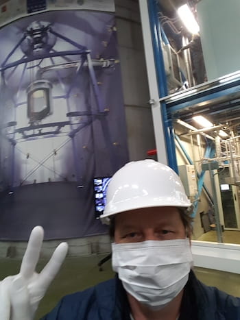 Petr Chaguine sends a sign home this week from the XENON Experiment, deep under a mountain in Italy. (Credit: Courtesy of Petr Chaguine)