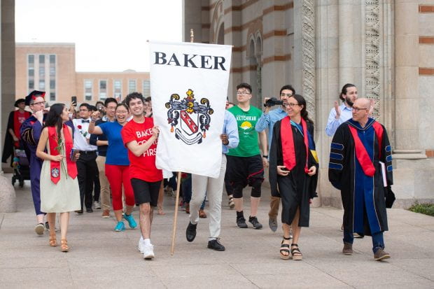 Baker College seniors walk through the Sallyport during a mock graduation March 13, 2020.