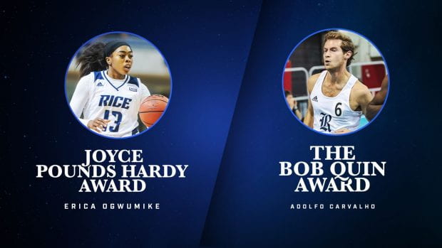 Erica Ogwumike and Adolfo Carvalho claimed the top honors during Night of the Owl. (Graphic courtesy of Rice Athletics)