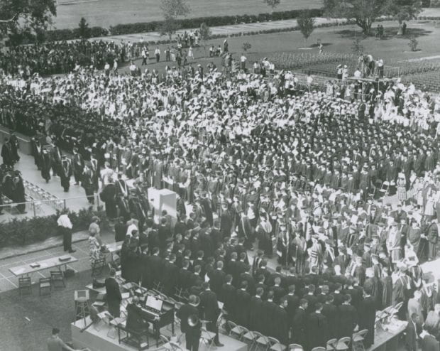 "Inauguration of Kenneth Sanborn Pitzer during semicentennial celebration, Rice University." (1962) Rice University: https://hdl.handle.net/1911/71861.