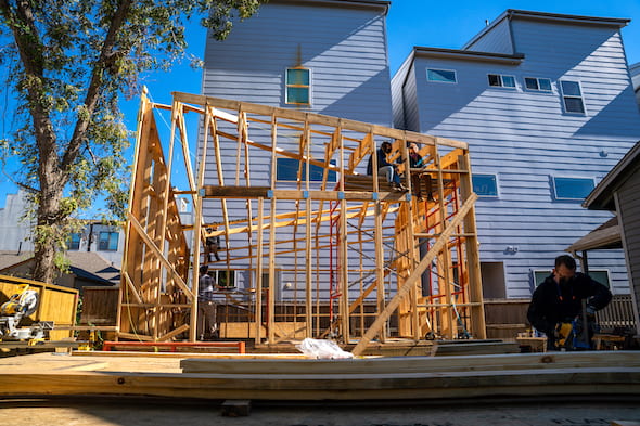 Rice Architecture students are building an accessory dwelling unit in Houston’s First Ward with a uniquely southern feature -- a dogtrot -- that will help give the building net-zero energy status. (Credit: Brandon Martin/Rice University)