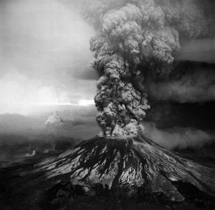 aerial view of plume from Mount St. Helens, Washington, May 18, 1980.