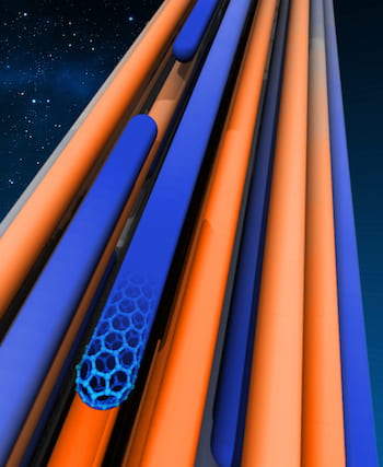 Rice University researchers modeled the relationship between the length of carbon nanotubes and the friction-causing crosslinks between them in a fiber and found the ratio can be used to measure the fiber’s strength. (Credit: Evgeni Penev/Rice University)