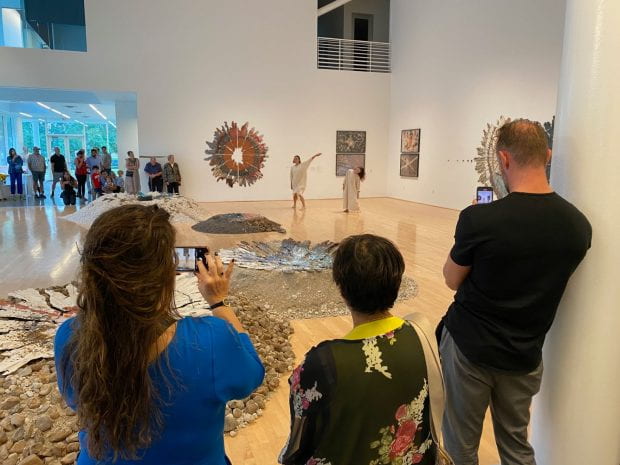 The June 5 opening reception for “Brie Ruais: Movement at the Edge of the Land” at Rice’s Moody Center for the Arts featured a brief introduction by the artist, Ruais, followed by a preview of an original dance by choreographer Oliver Halkowich.