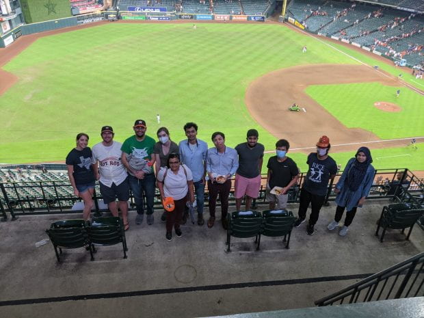Rice graduate students attend a Houston Astros game at Minute Maid Park, Aug. 26, 2021.